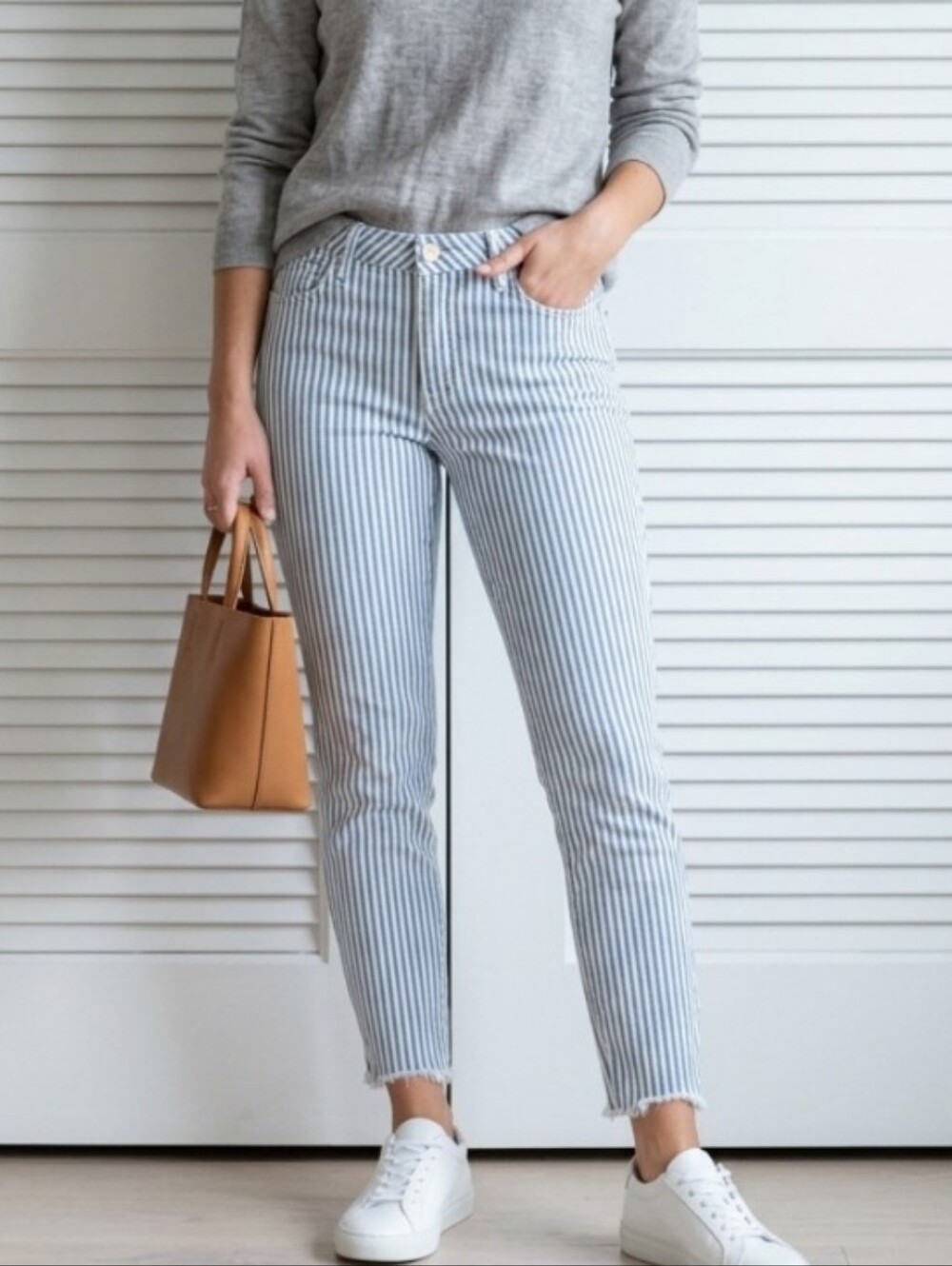 PAIGE Navy and White Striped Verdugo Crop Jeans Size 31